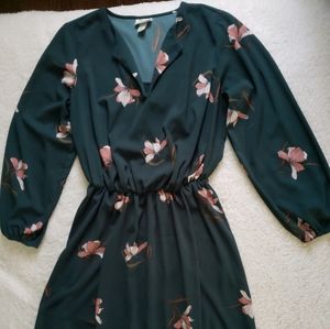 Ava & Viv Floral Midi Long Sleeve Drop Waist Dress